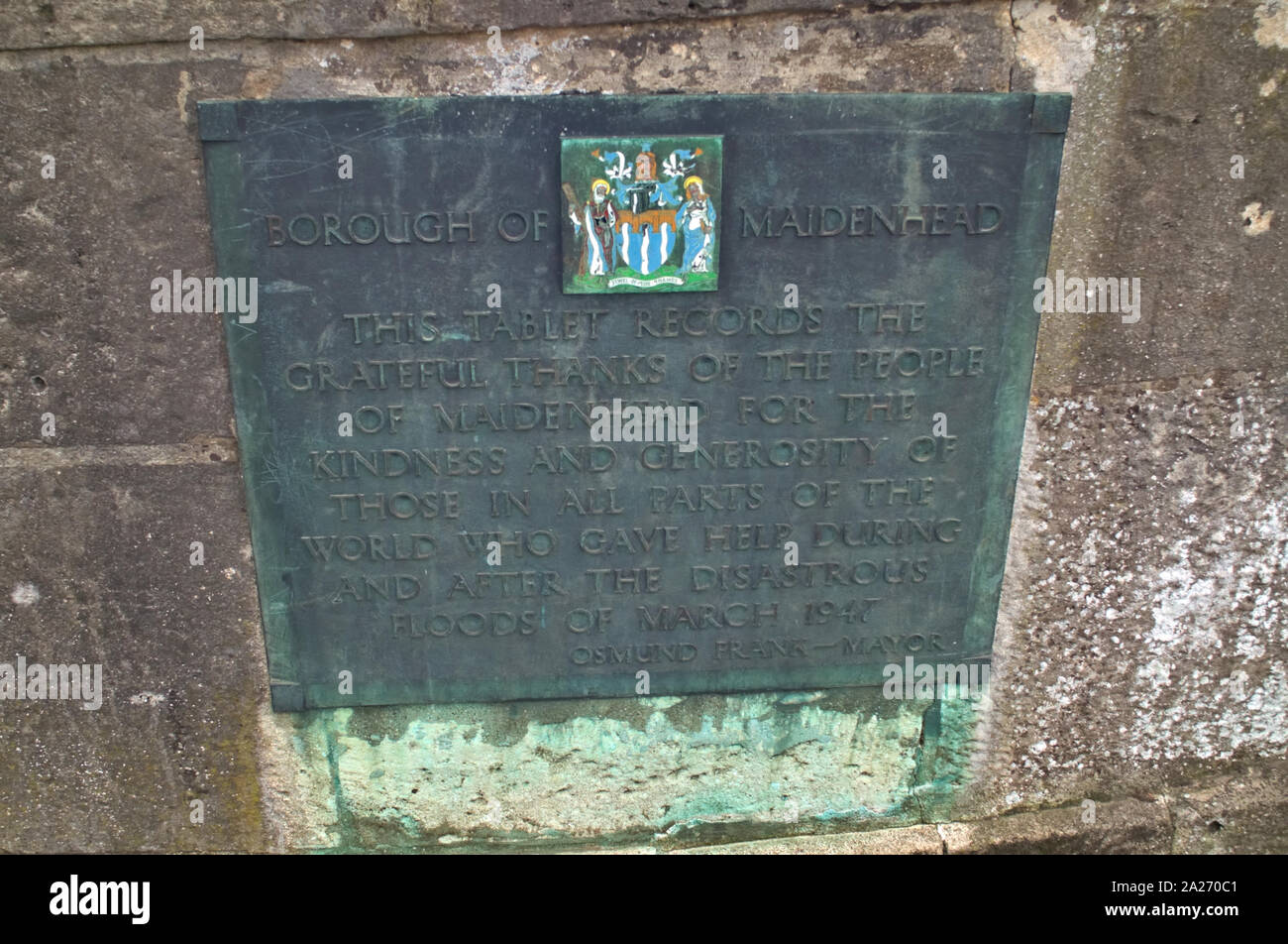 Commemorative Plaque on Maidenhead River Bridge Stock Photo
