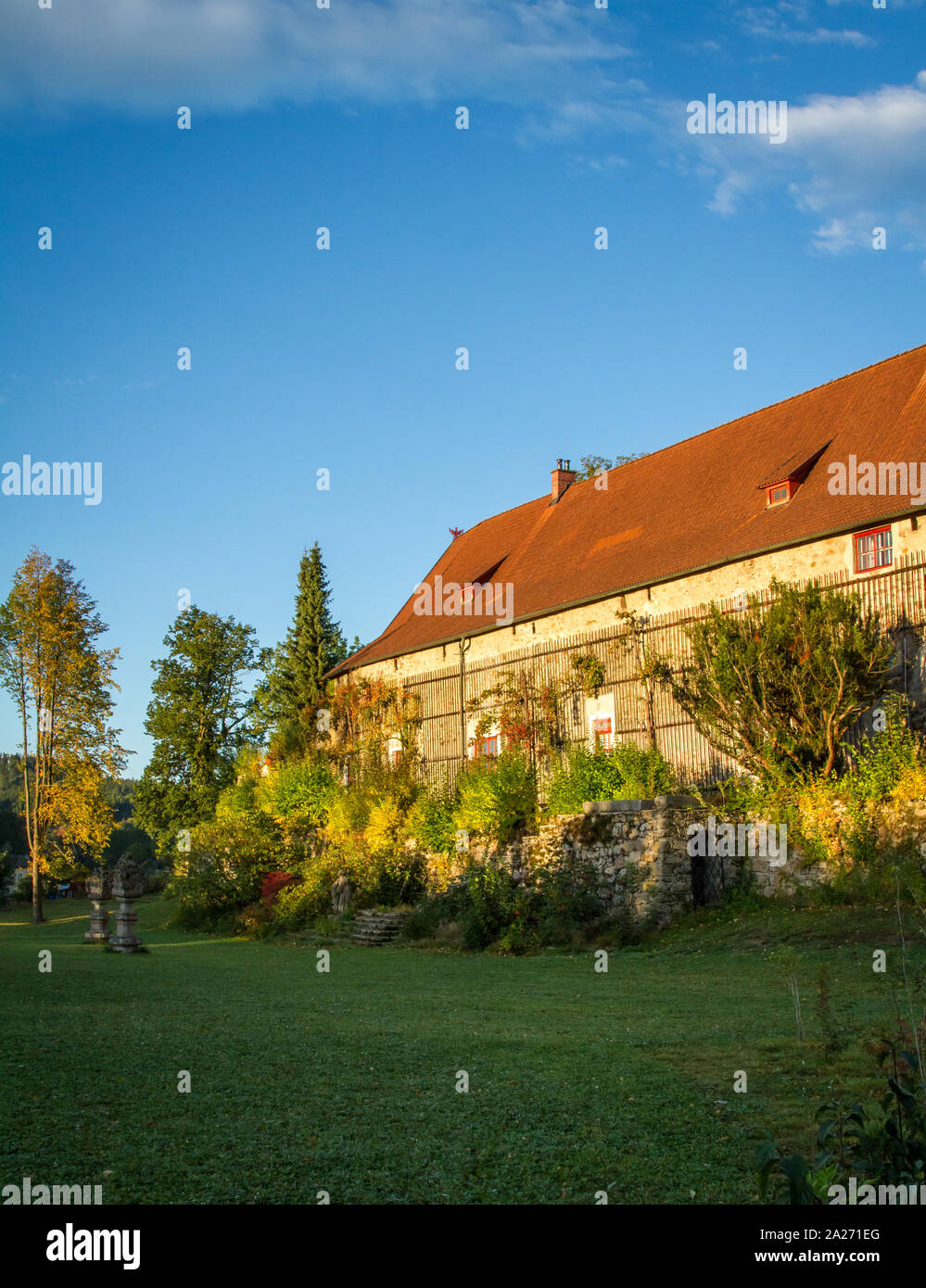 Garden at the castle Weitra, the oldest brewer city of Austria Stock Photo