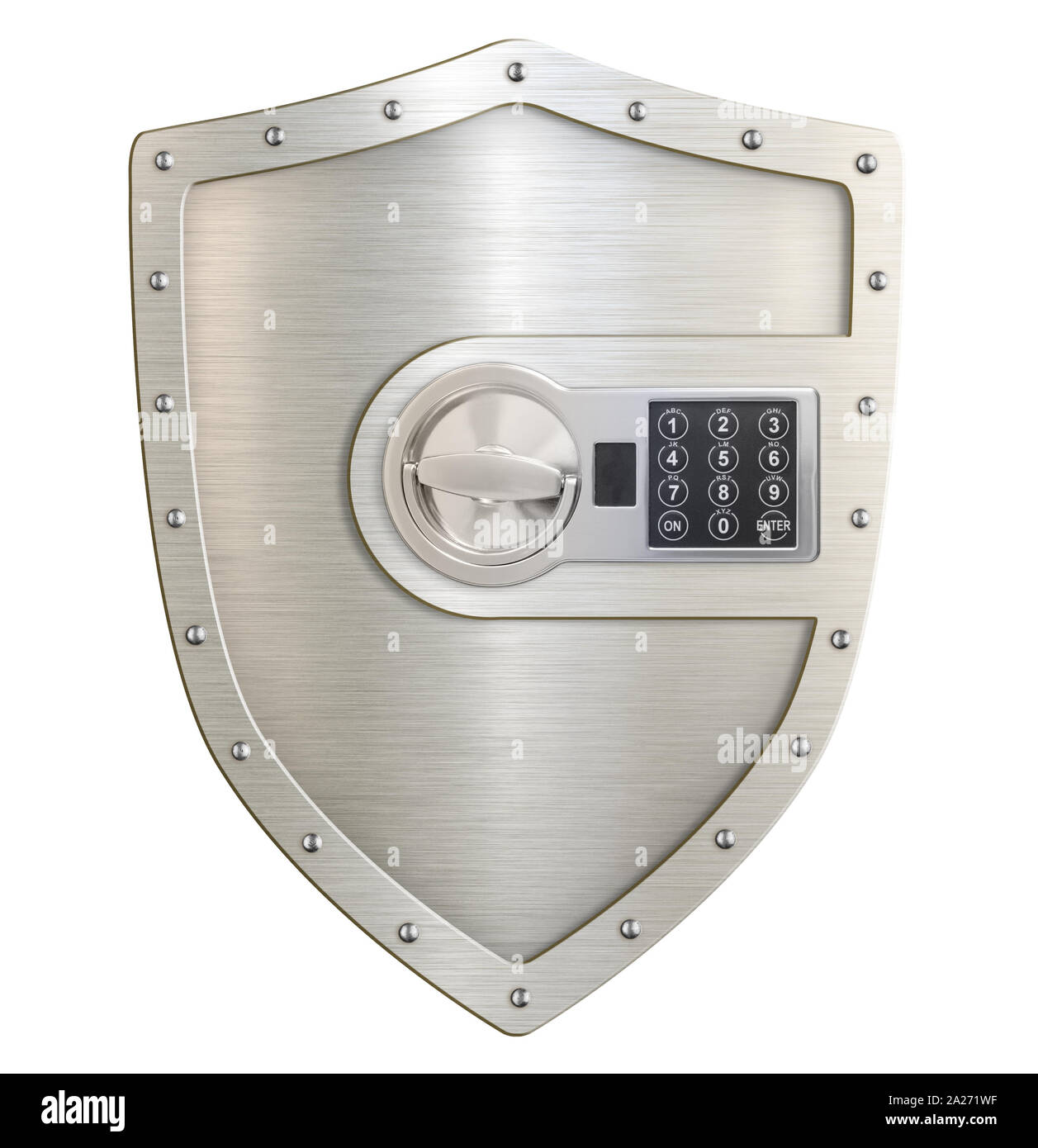 Metal shield with code lock isolated on white Stock Photo