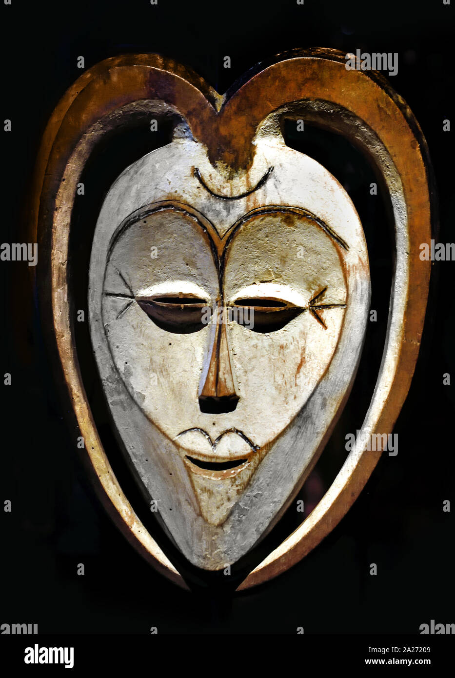 Mask 19th Century Culture: Kwele Gabon region Sembe  Central Africa, African. Stock Photo