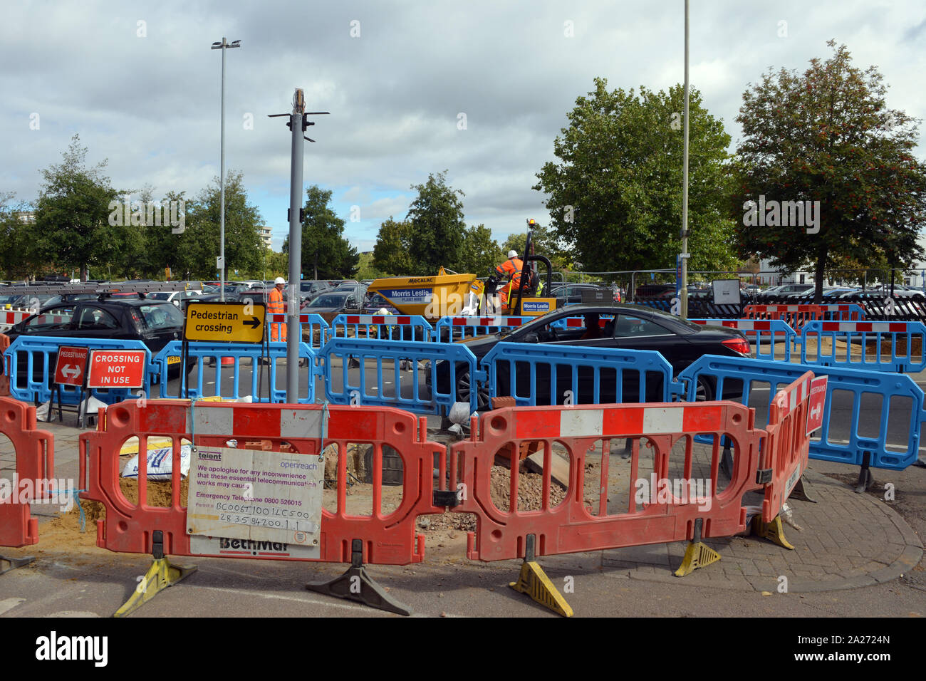 Road works on Britannia Road, Bedford outside Bedford General Hospital. Stock Photo