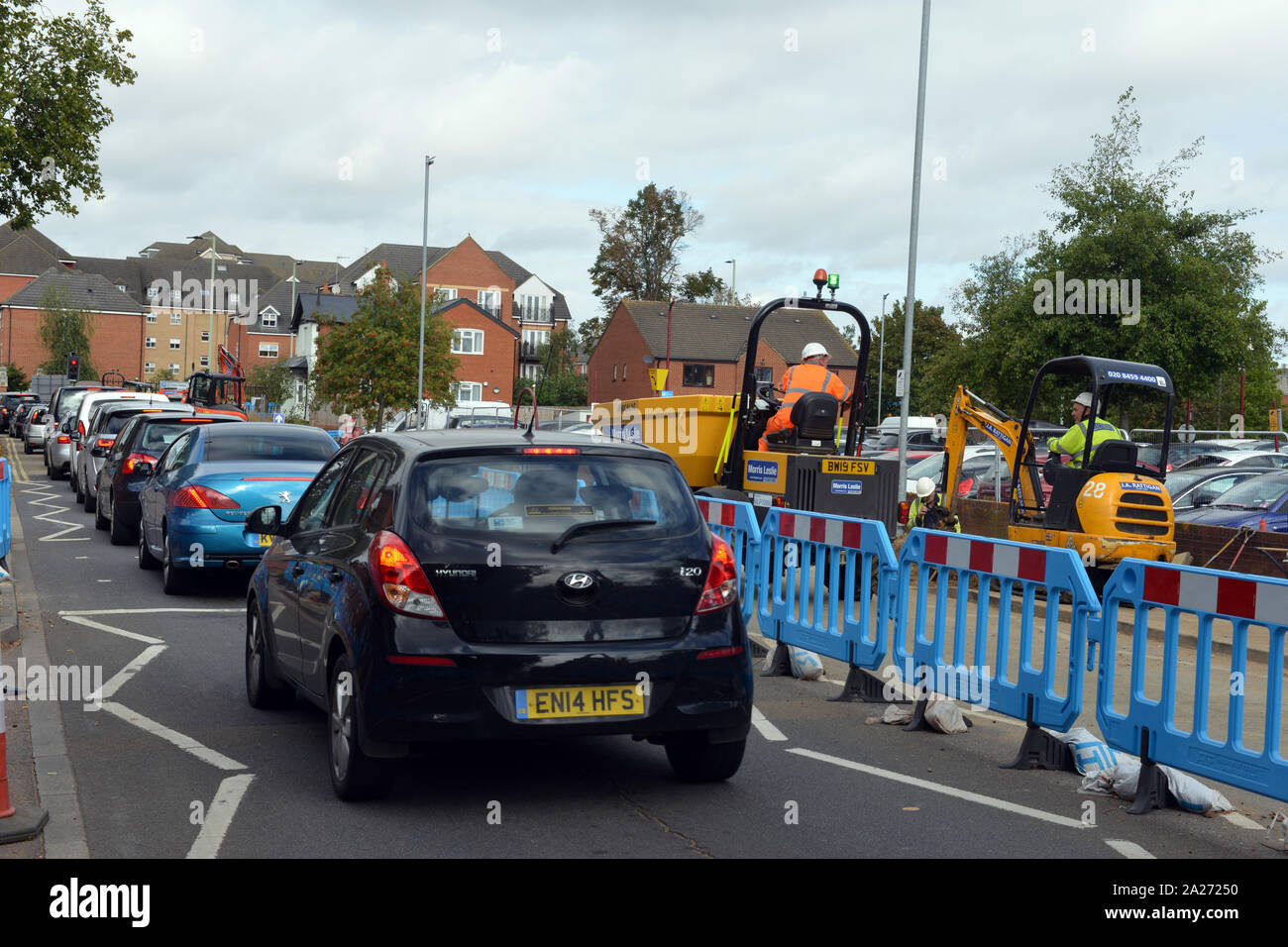 Road works on Britannia Road, Bedford outside Bedford General Hospital. Stock Photo