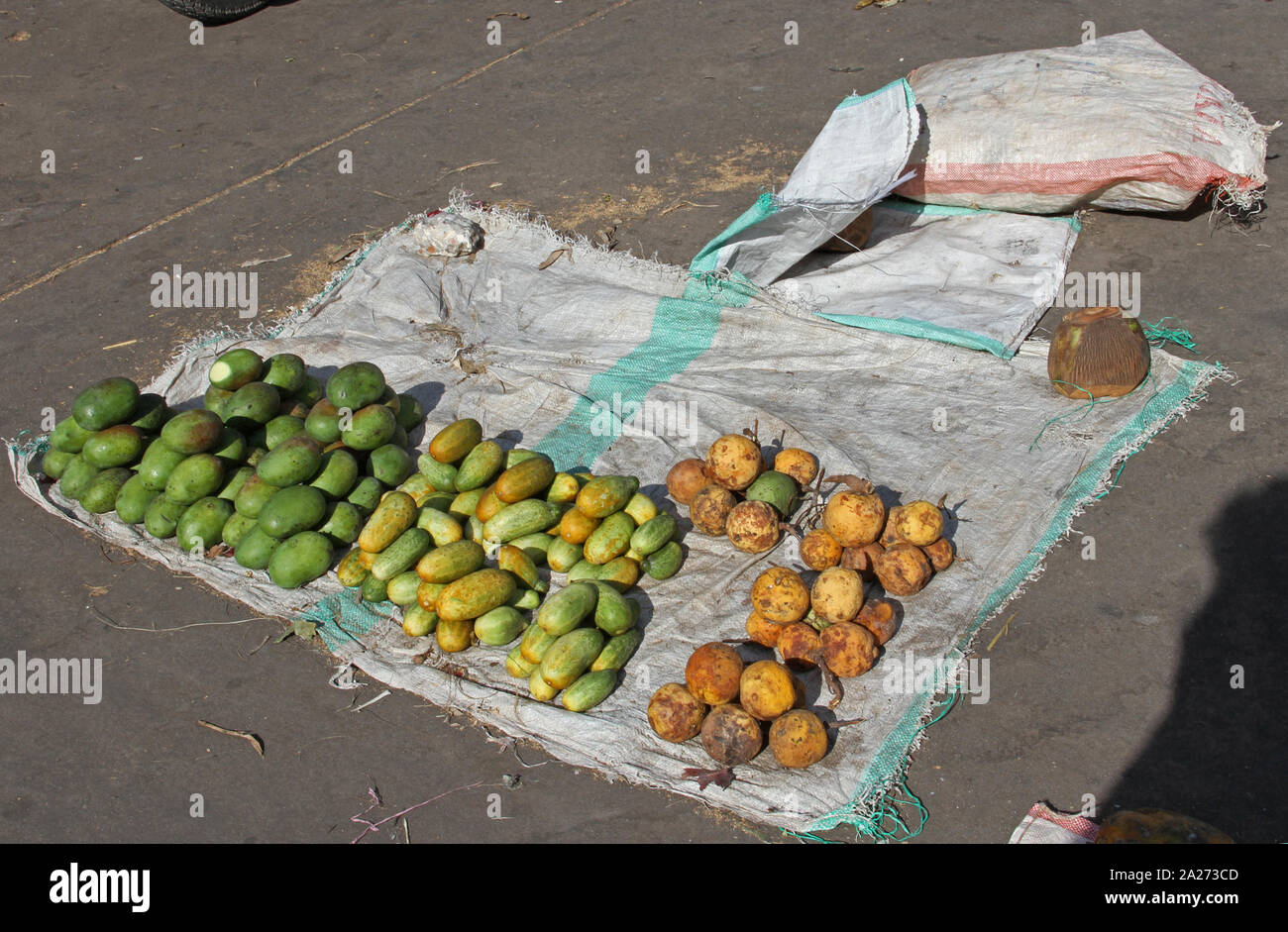 Fruits and vegetables for sale in Darajani market in Stone Town, Zanzibar, Unguja, Tanzania. Stock Photo