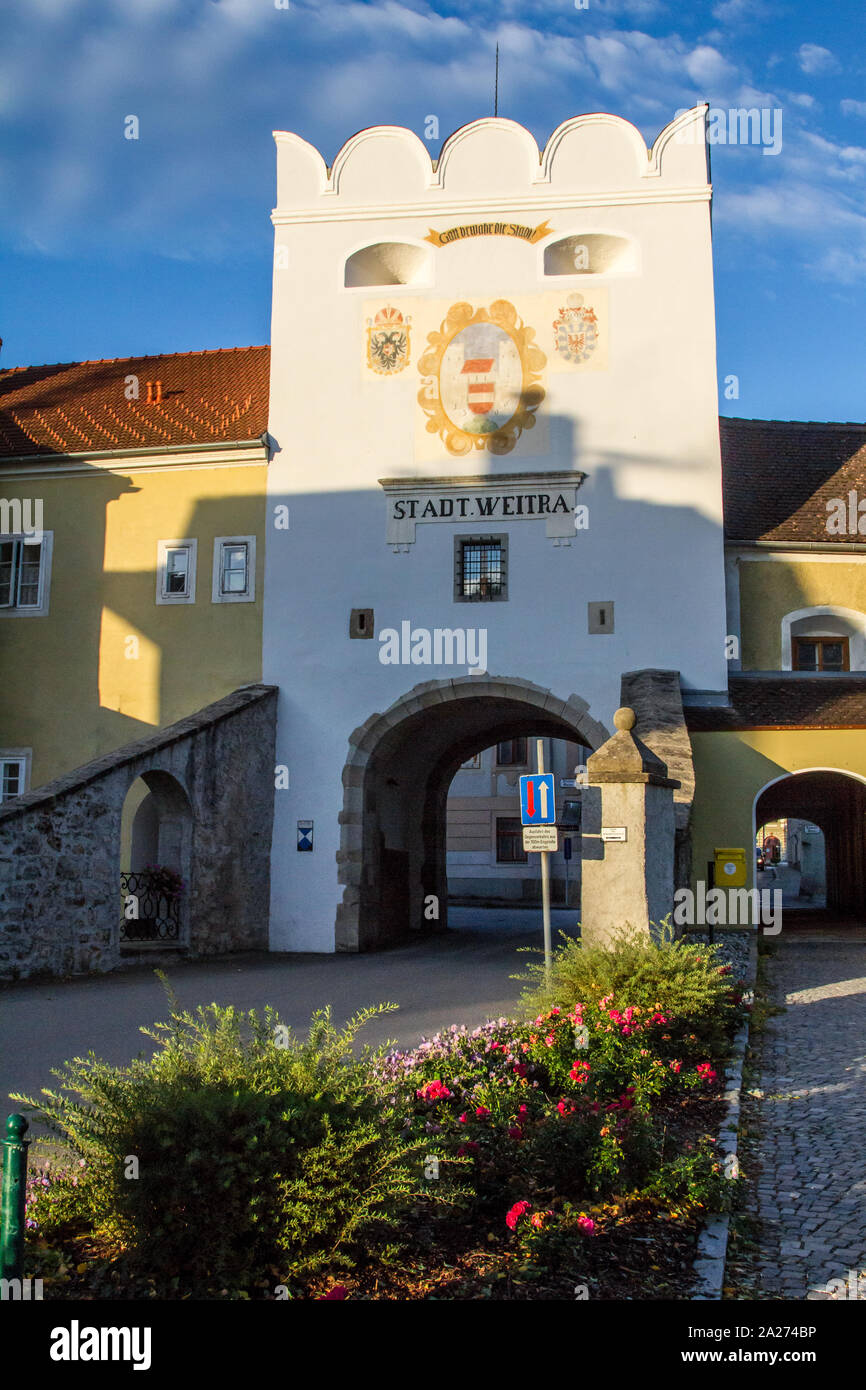 'Oberes Tor Weitra', historical city gate in Weitra, the oldest brewer city of Austria Stock Photo