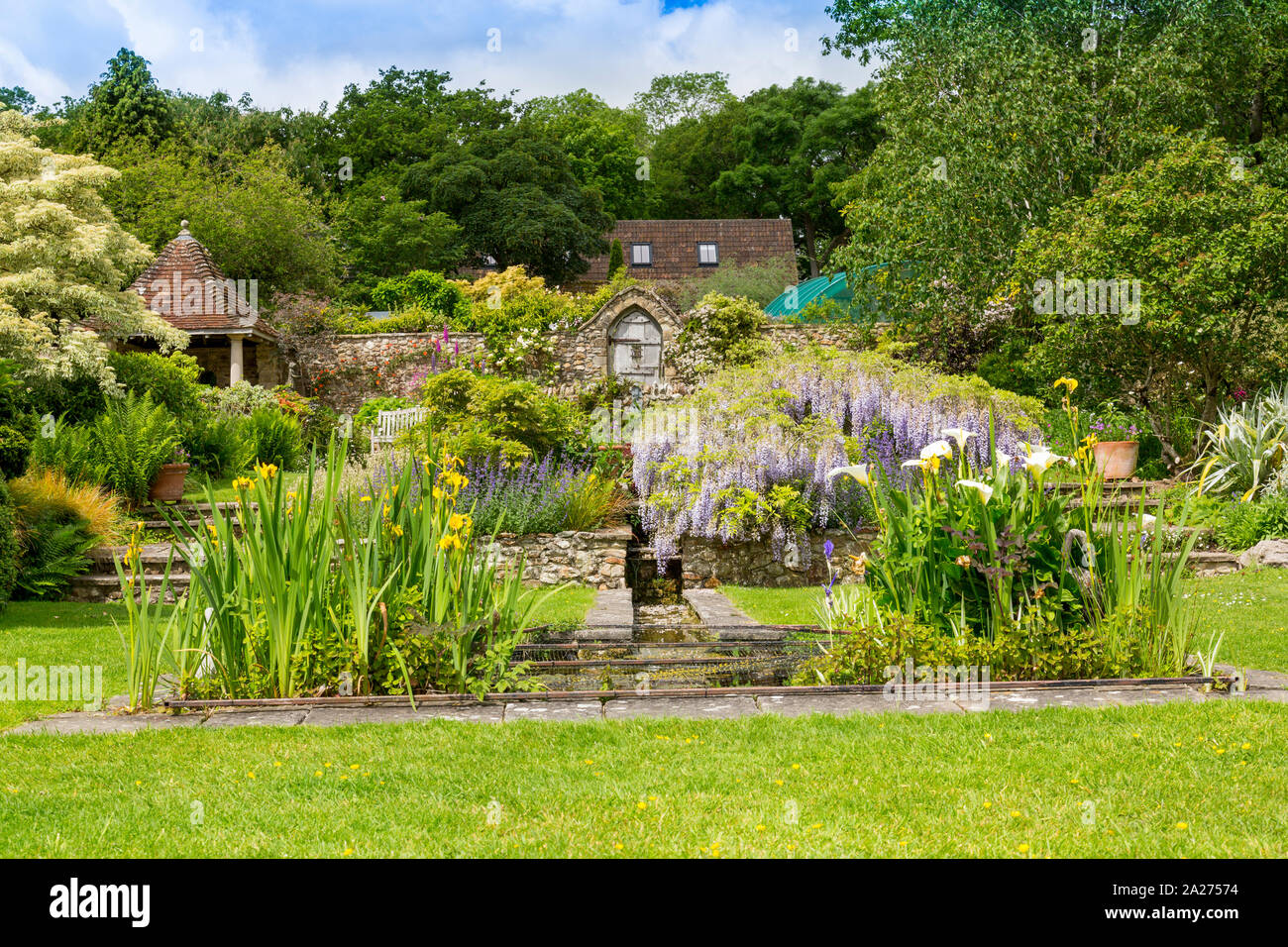 The attractive and colourful Millennium Garden at Burrow Farm Gardens, near Axminster, Devon, England, UK Stock Photo