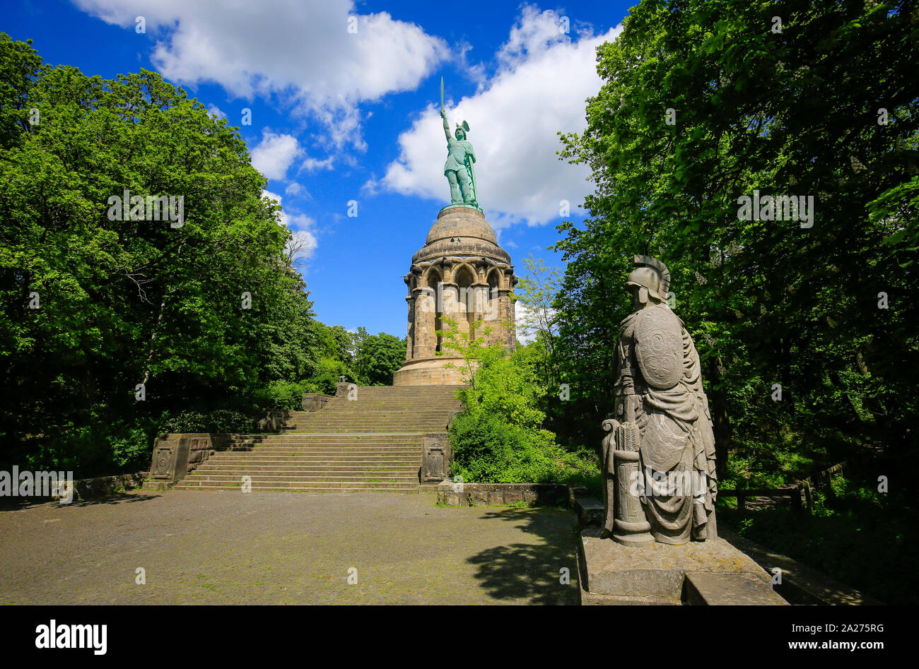 29.05.2019, Detmold, North Rhine-Westphalia, Germany - Hermannsdenkmal, commemorating the Cheruscan Founder Arminius, is the highest statue in Germany Stock Photo