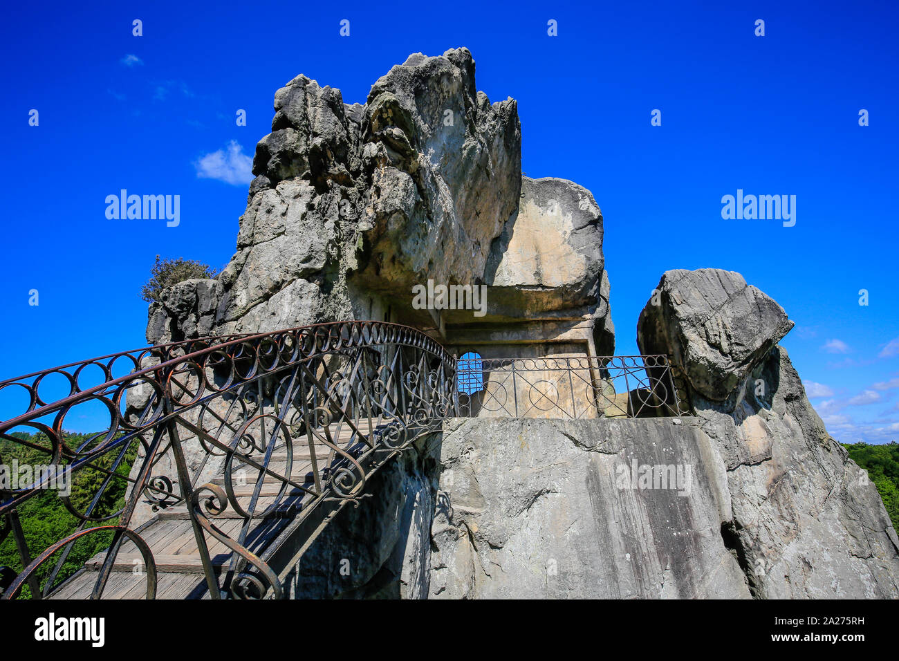 29.05.2019, Horn-Bad Meinberg, North Rhine-Westphalia, Germany - Externsteine, a striking sandstone rock formation in the Teutoburg Forest and as such Stock Photo