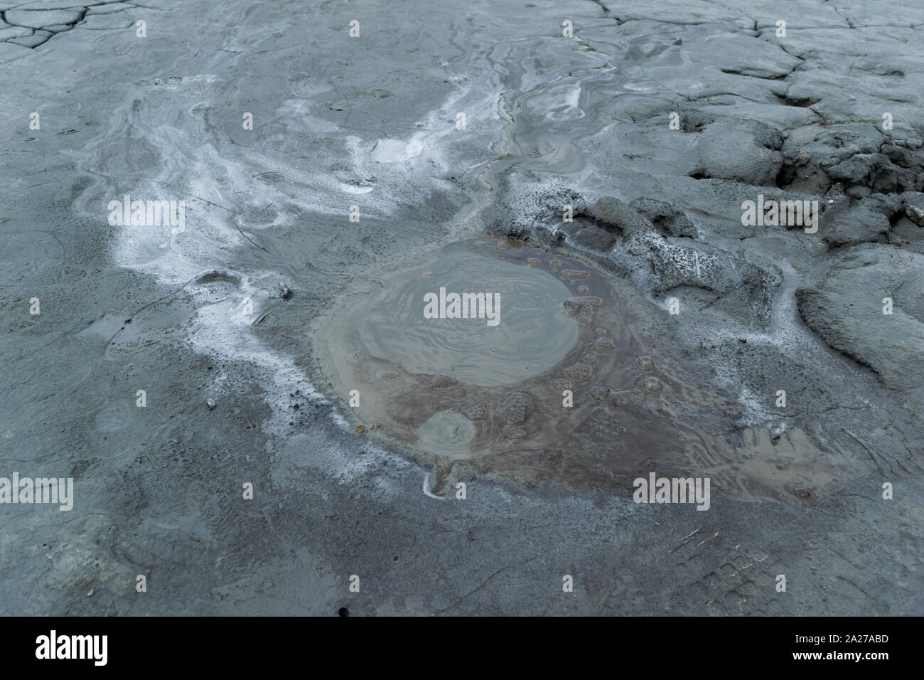 close-up of a bubbling live mud volcano Stock Photo