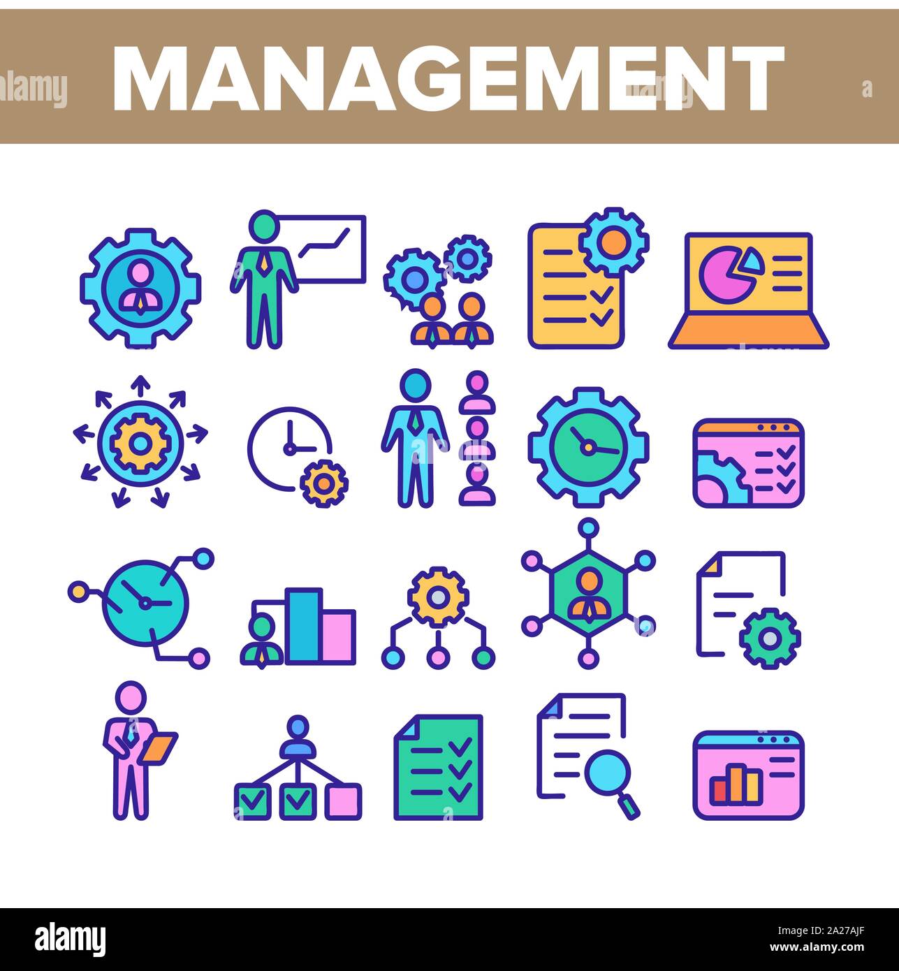 Management Collection Elements Icons Color Set Vector Stock Vector ...