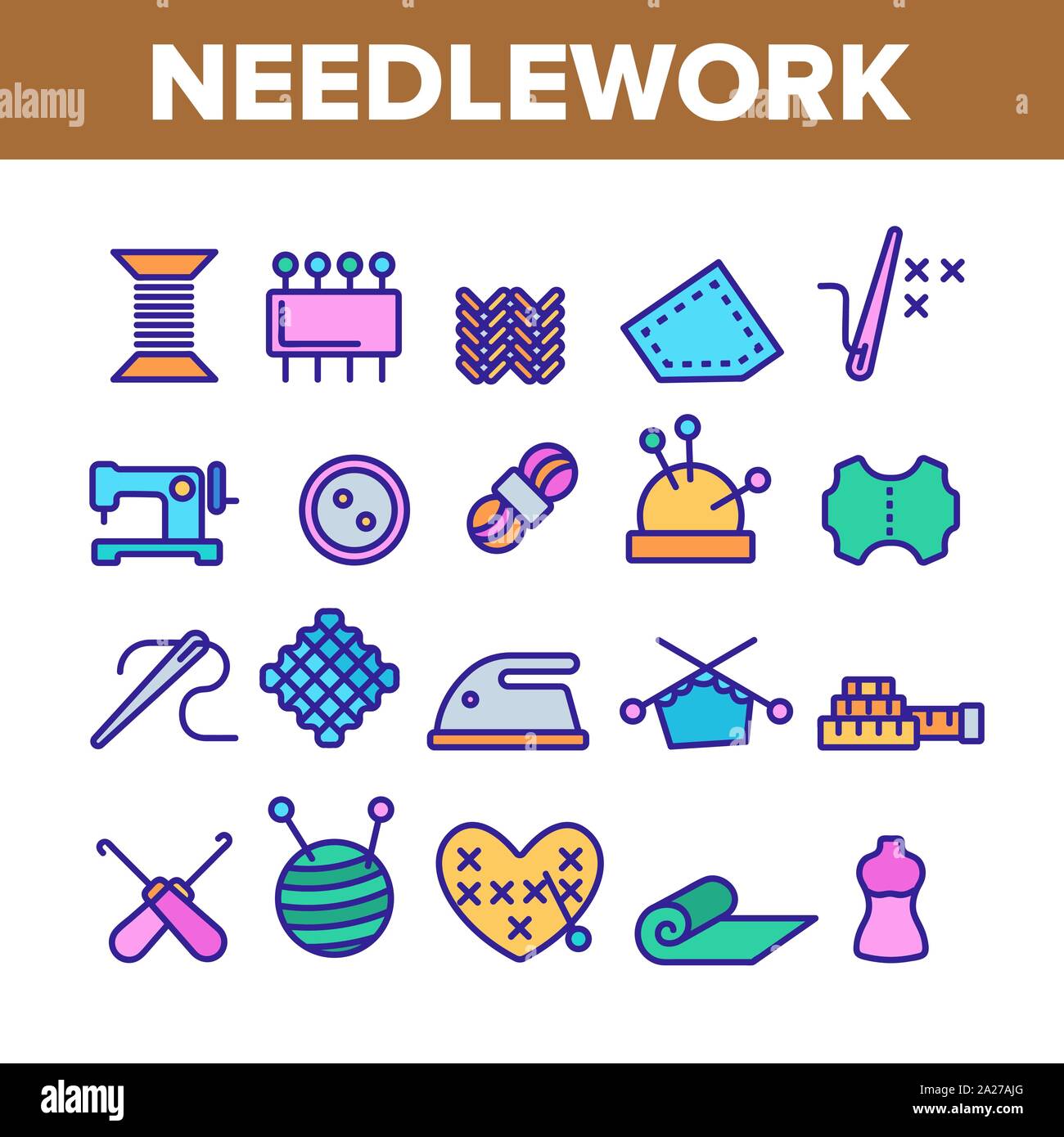 Needlework Collection Elements Icons Color Set Vector Stock Vector ...