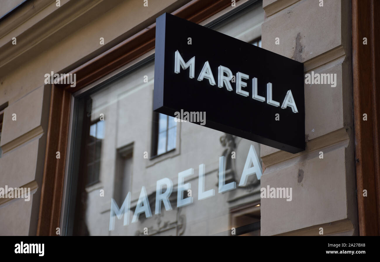 Logo of 'Marella' on a storefront in the centre of Prague. Marella is part  of the international fashion house Max Mara with 2,300 stores worldwide  Stock Photo - Alamy