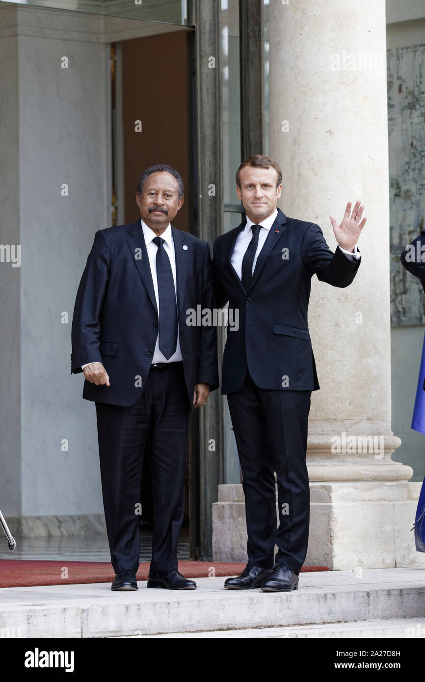 Paris France 30th Sep 2019 President Emmanuel Macron Receives Sudanese Prime Minister Abdallah Hamdok At The Palais De L Elysee In Paris France Stock Photo Alamy