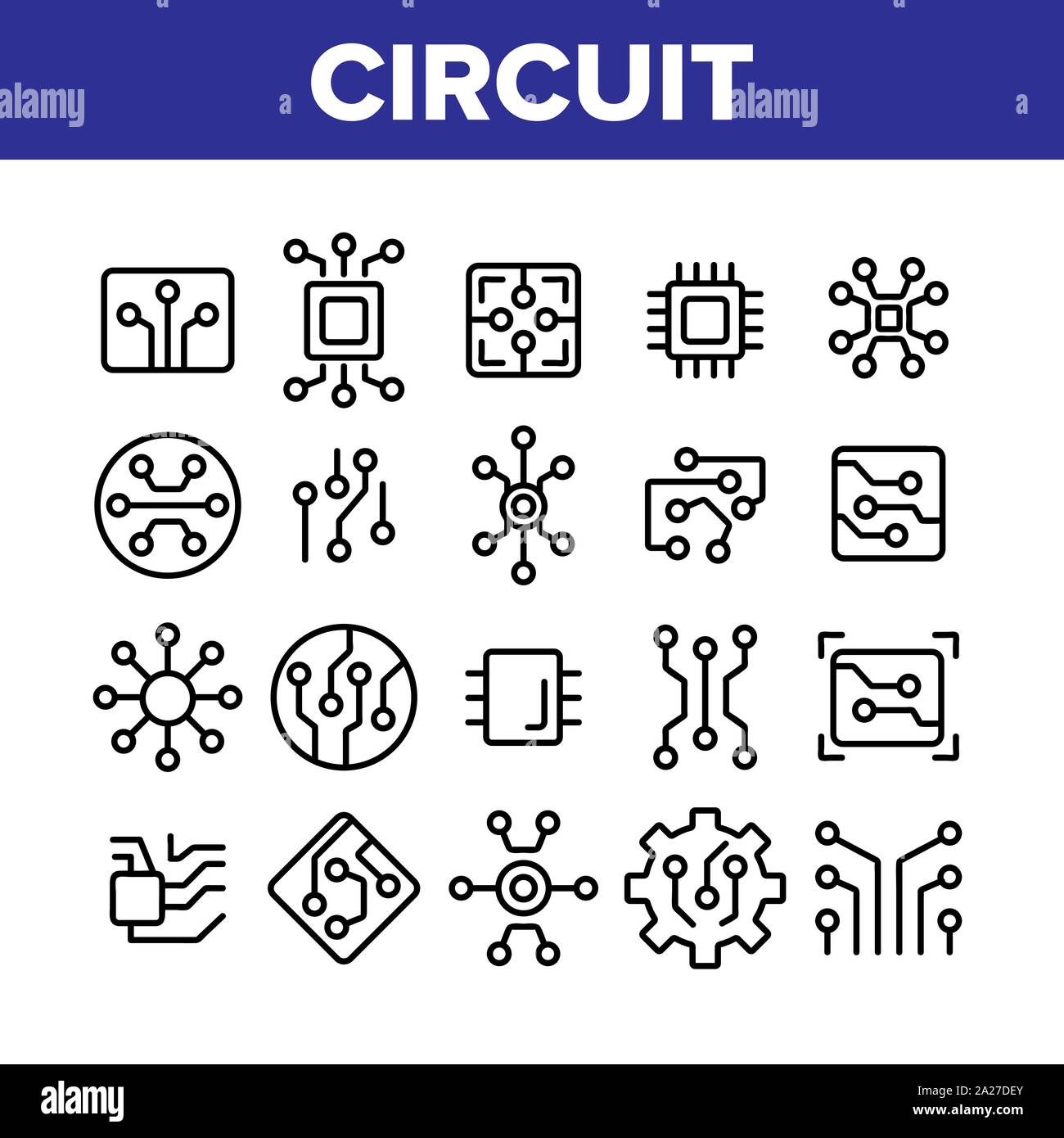 Circuit Computer Chip Collection Icons Set Vector Stock Vector Image ...