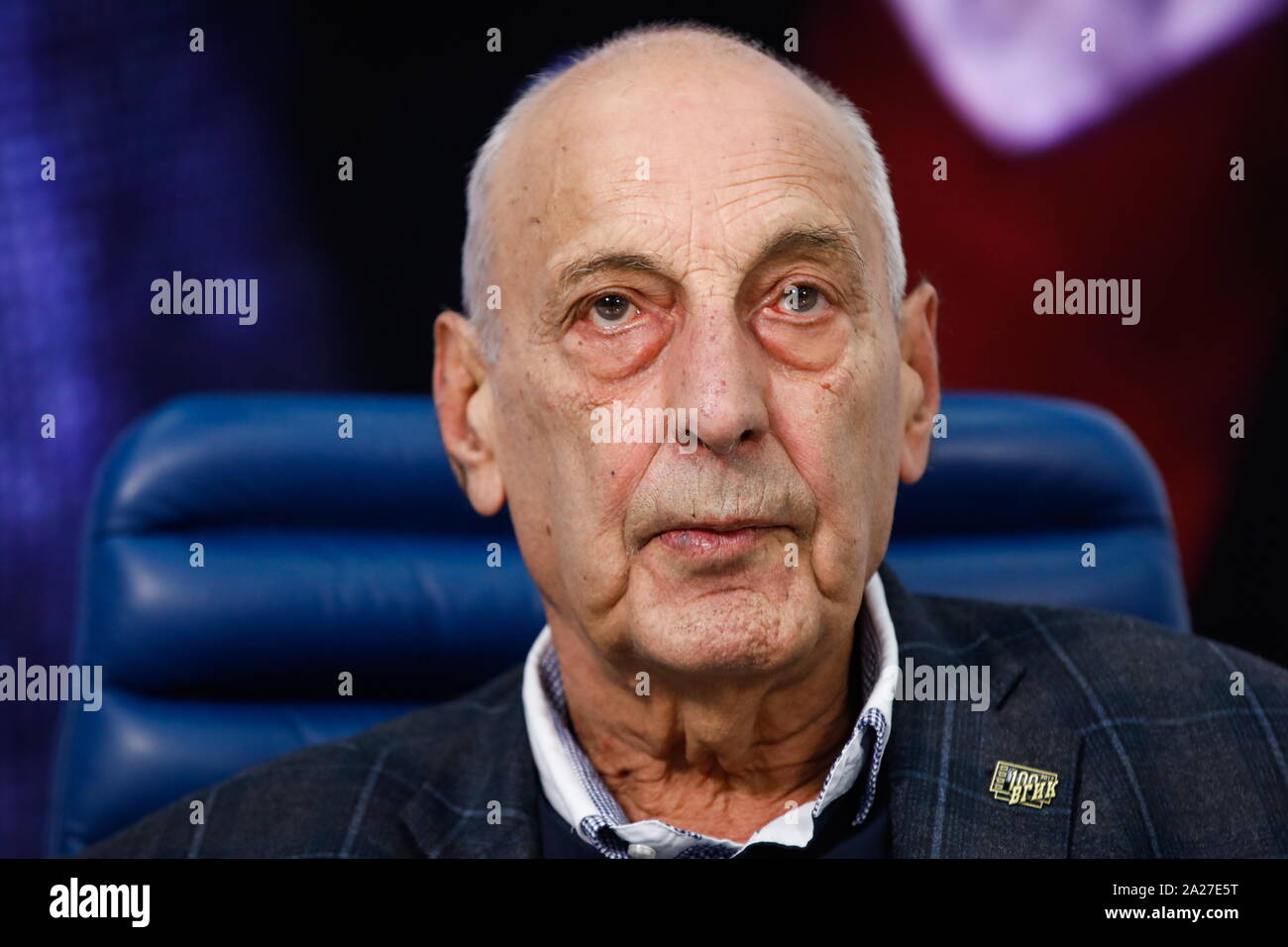 MOSCOW, RUSSIA - OCTOBER 1, 2019: Two-time Nika Award-winning film expert  and producer Armen Medvedev at a press conference marking the 95th birthday  of the Russian State Symphony Cinema Orchestra and the