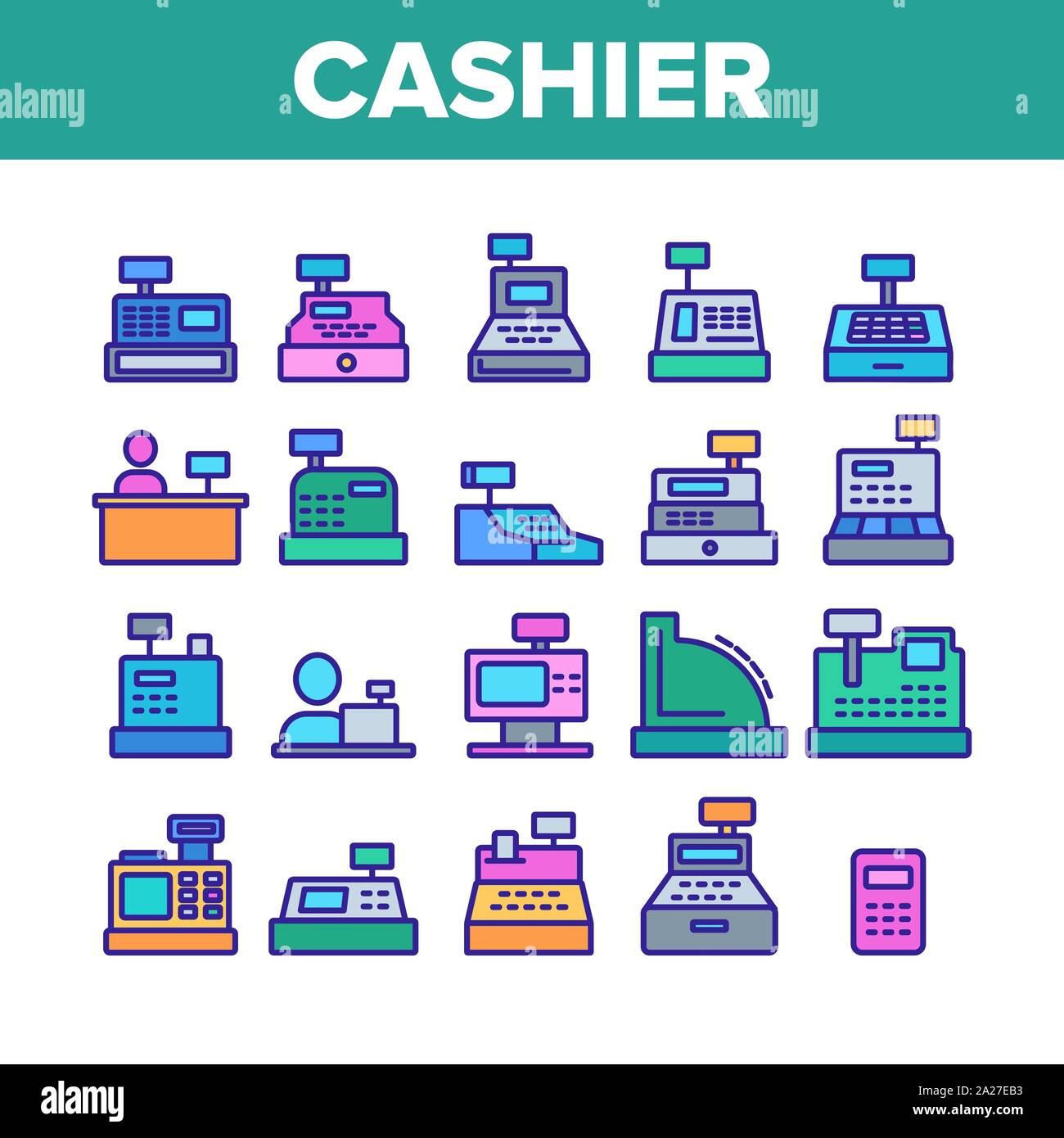 Cashier Equipment Collection Icons Set Vector Stock Vector Image & Art