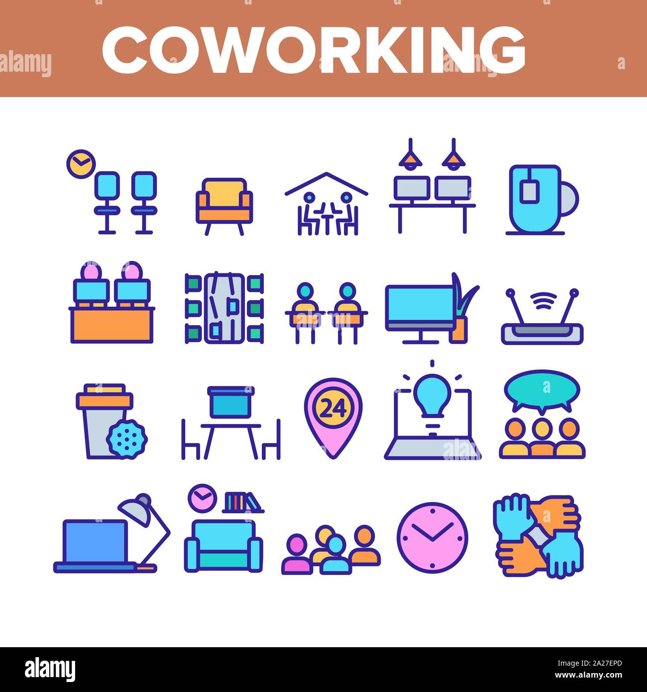 Coworking Color Elements Icons Set Vector Stock Vector Image & Art - Alamy