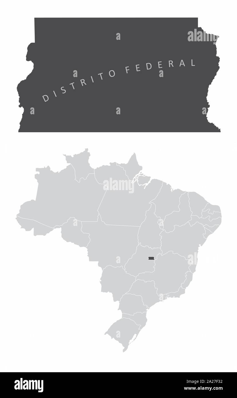 The Federal District map and its location in Brazil Stock Vector