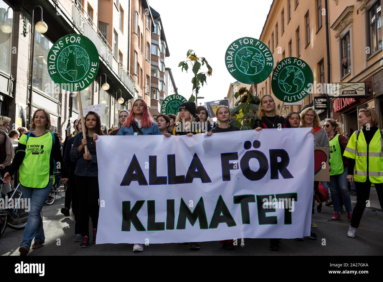 School Strike for Climate, Skolstrejk För Klimatet (School Strike For The Climate) inspired by 16 year old climate activist Great Thunberg, Stockholm. Stock Photo