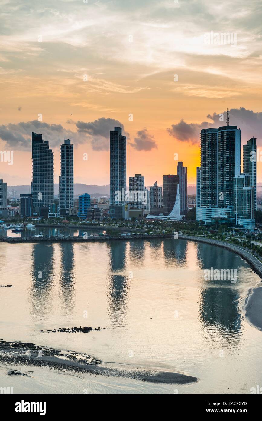 Skyline at sunset, Panama city, Panama Stock Photo
