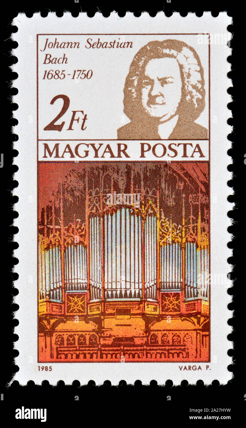 Hungarian postage stamp (1985 - International Year of Music) - Johann Sebastian Bach (1685-1750) Stock Photo