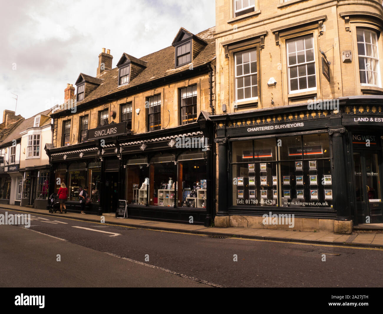 View along St Mary's Street in centre of attractive town of Stamford