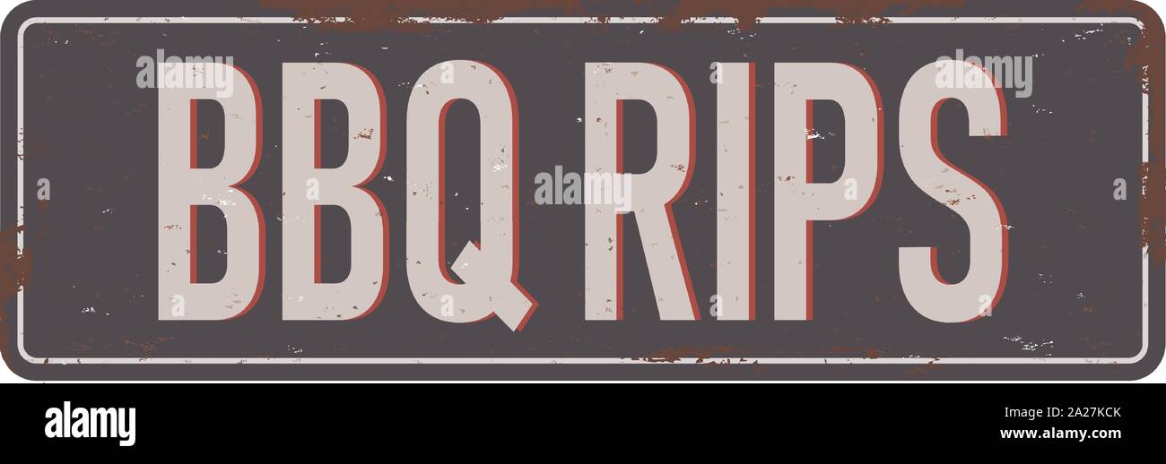 Vintage Style Vector Metal Sign - BBQ RIBS - Grunge effects can be easily removed for a brand new, clean design Stock Vector