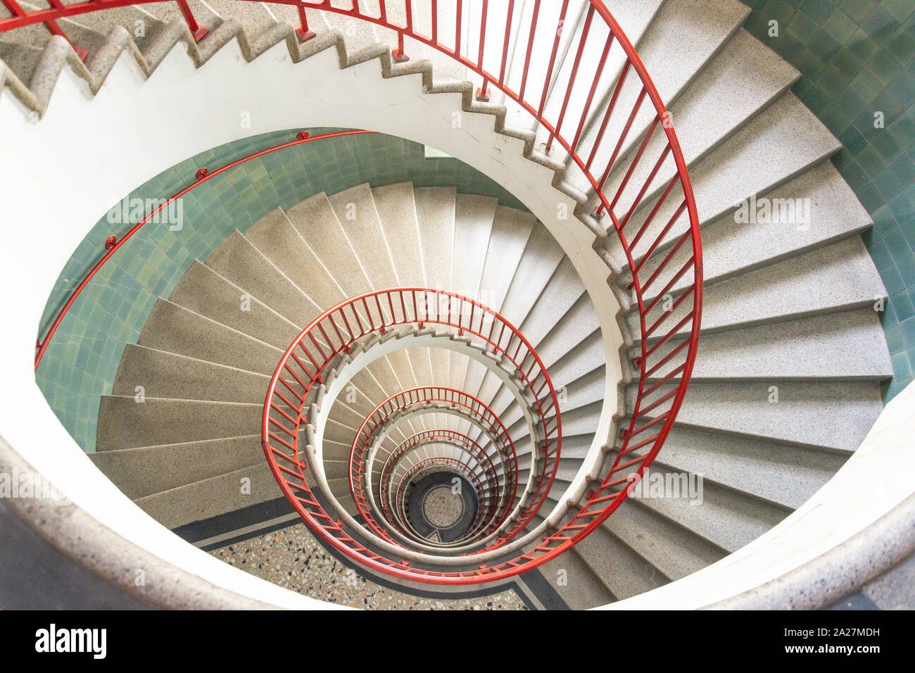 Spiral staircase inside the art-deco Neboticnik Building, Stefan Street, Ljubljana, Slovenia Stock Photo
