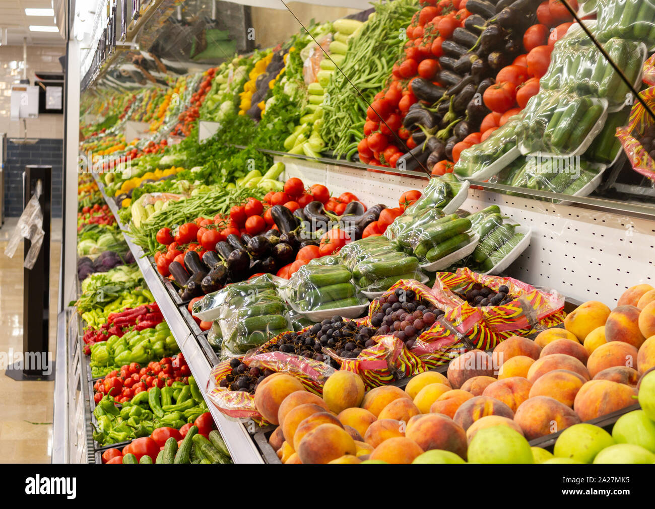 Various vegetables and fruits in the supermarket Stock Photo Alamy