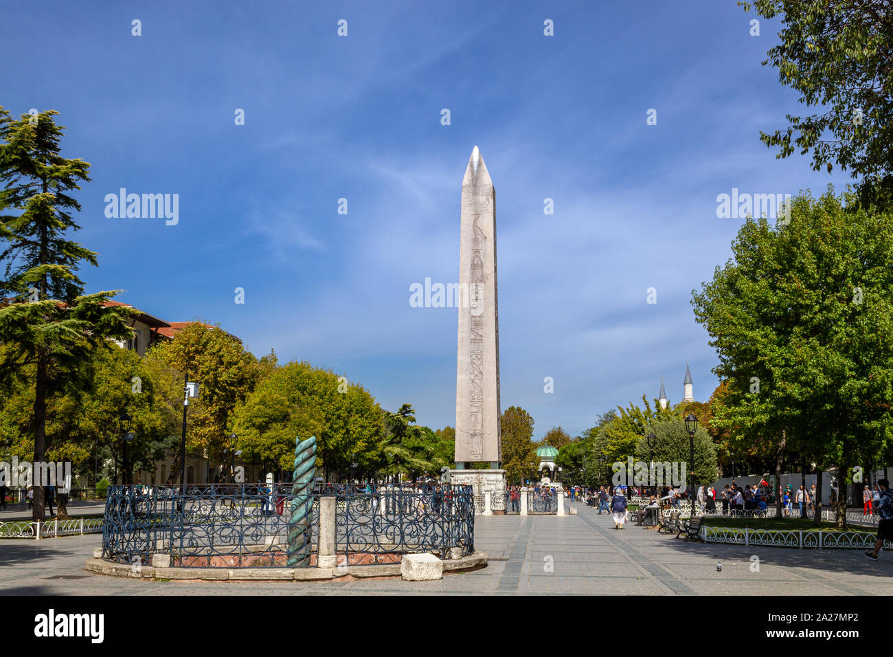 Sultanahmet, Istanbul / Turkey - September 23 2019: Istanbul's popular touristic destination of Sultanahmet Square a sunny day Stock Photo