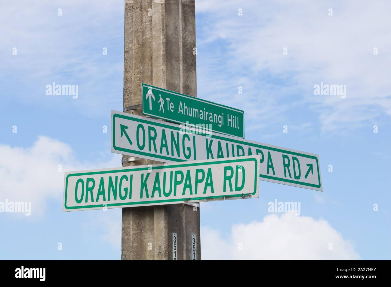 Orangi Kaupapa Rd signs, Wellington, New Zealand Stock Photo