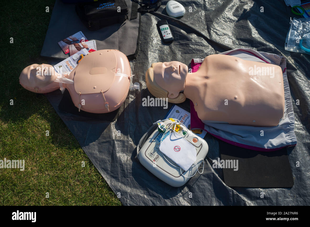 CPR and AED training dummies Stock Photo