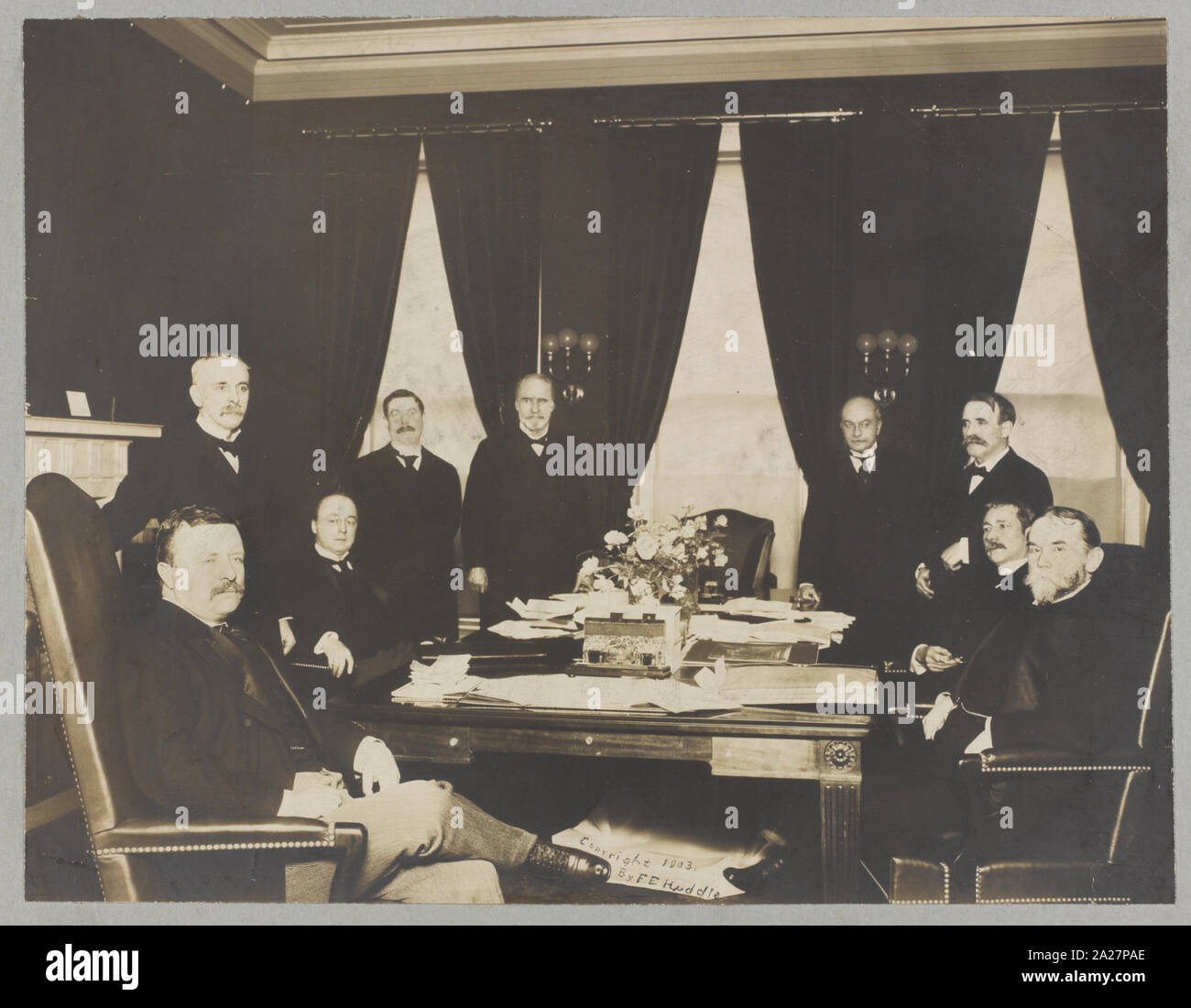 President Theodore Roosevelt With Members Of His Cabinet Seated