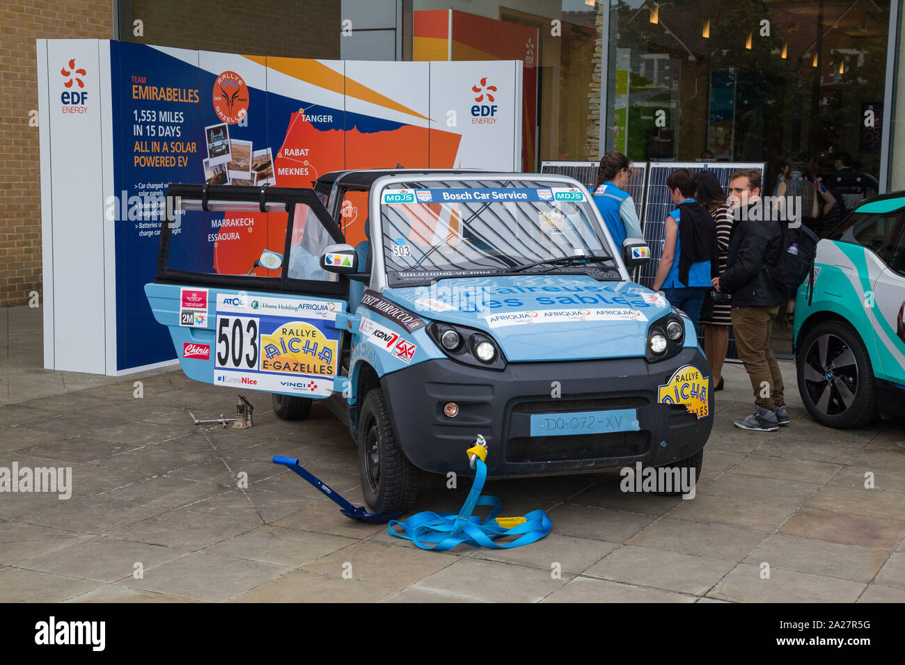 The EDF Emirabelles solar-powered electric car on display at the Oxford EV Summit 2019 for electric vehicles. Stock Photo