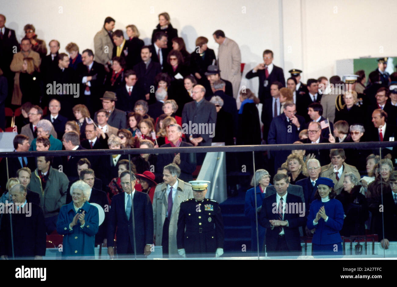 Presidential reviewing stand at the inaugural parade for President George H.W. Bush on January 20, 1989, Washington, D.C Stock Photo