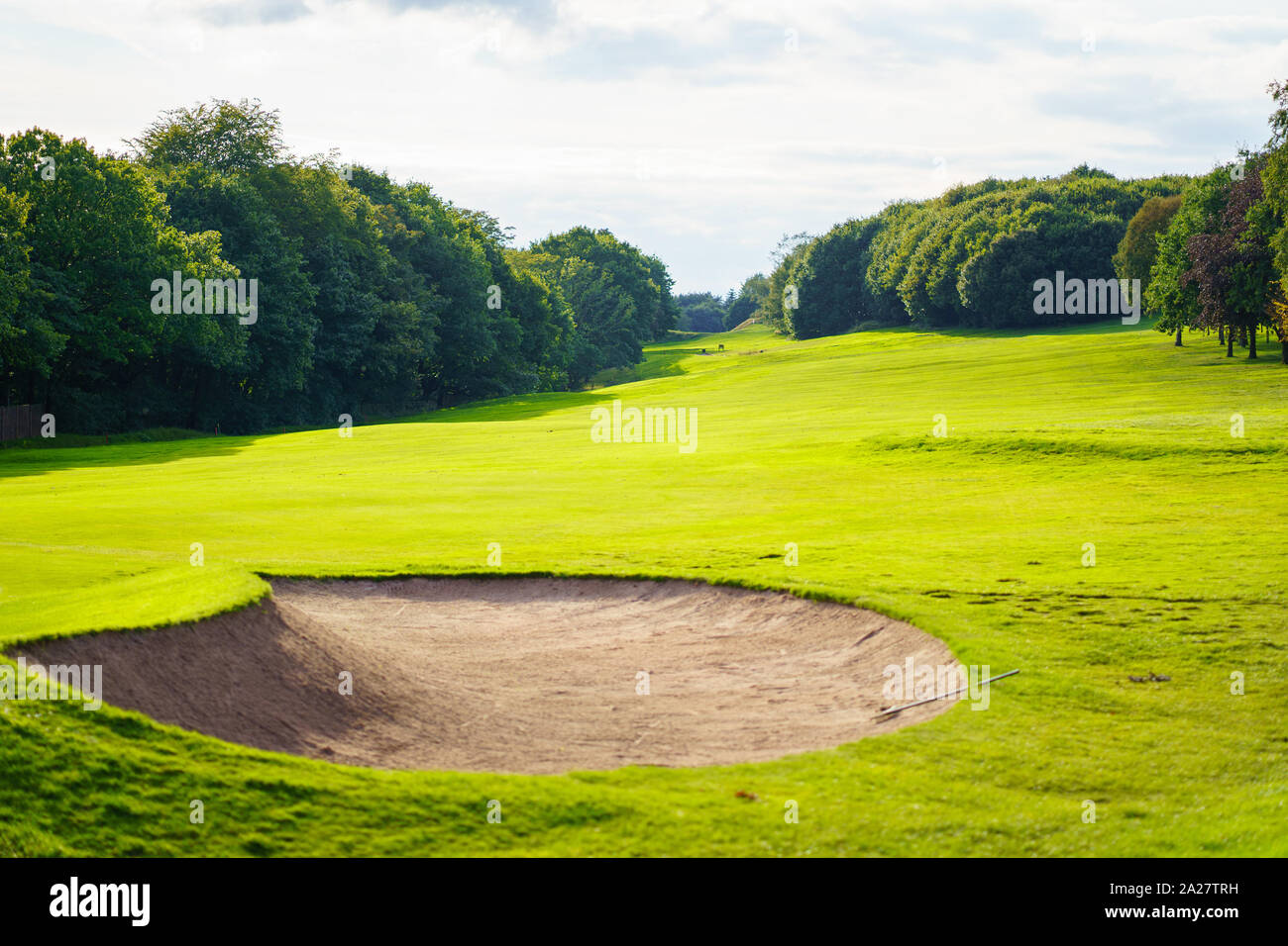 Golf course bunker on long par six near the green area taken in bolton