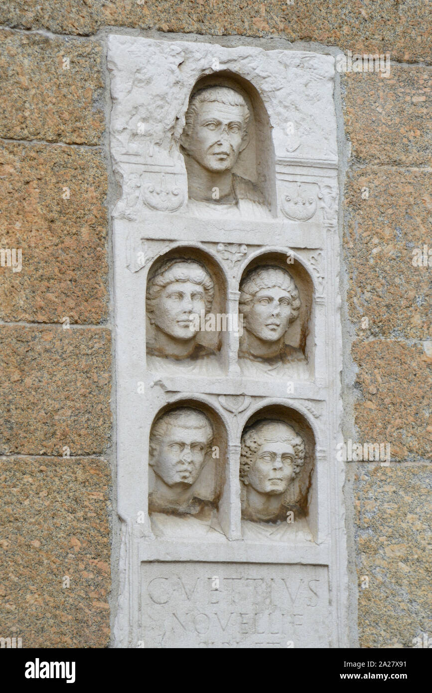 Italy, Lombardy, Milan, Via Alessandro Manzoni Street, Archi di Porta Nuova, Gates of the Medieval Walls Around Milan, Bass Relief Stock Photo