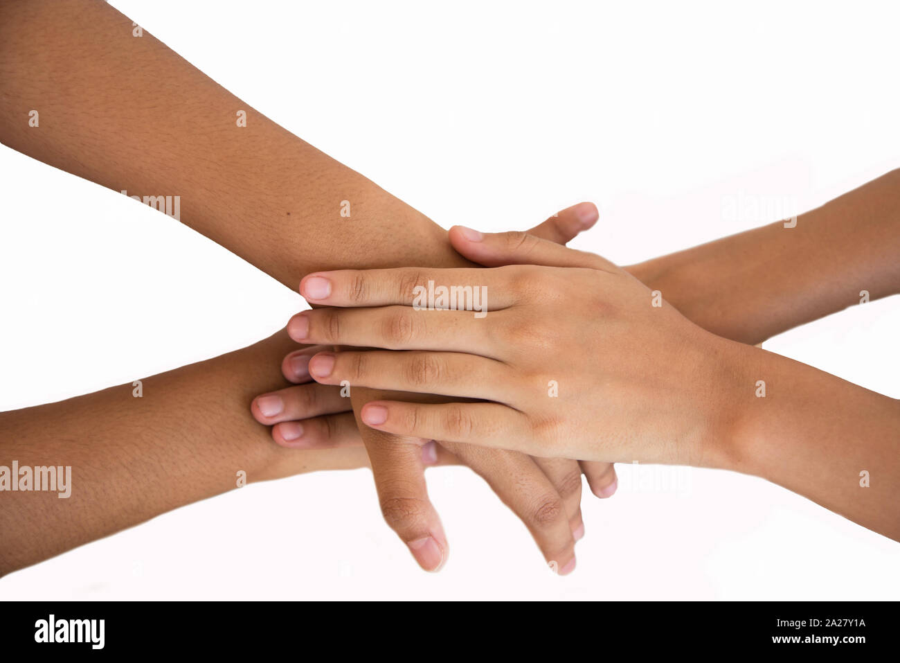 cgildren hand for relationship together on white background Stock Photo