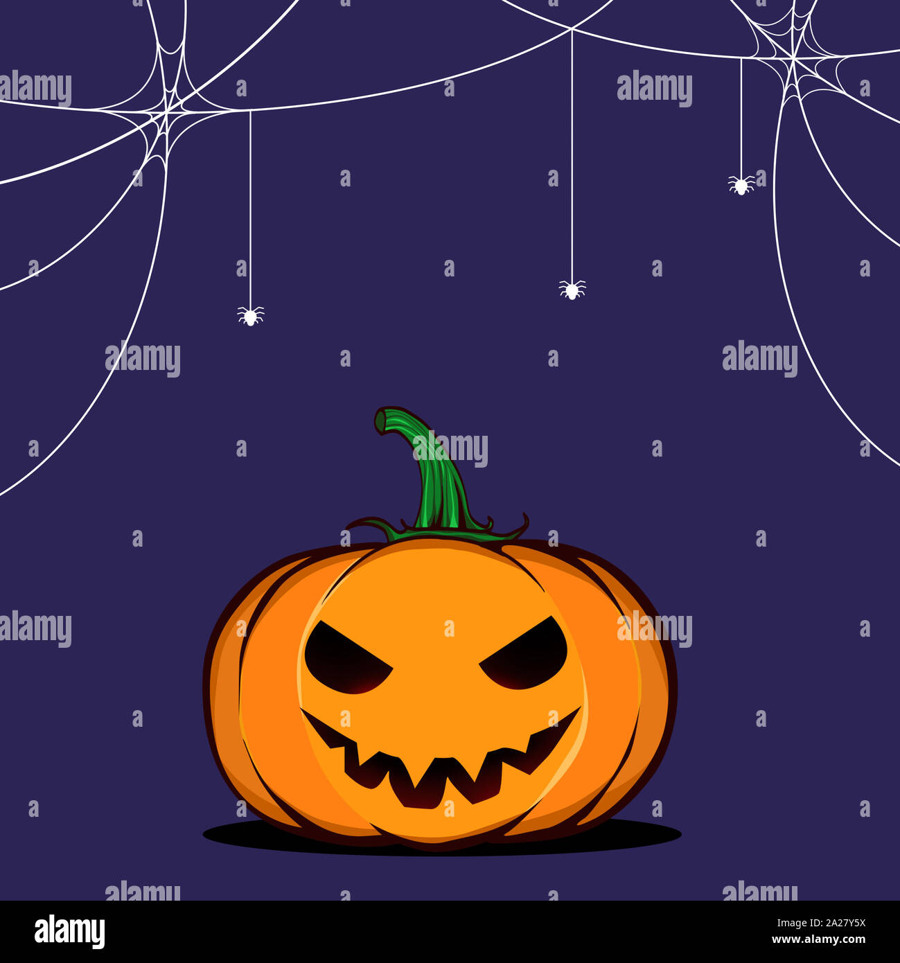 Halloween background with Jack-o-lantern and spiders on web Stock Photo ...