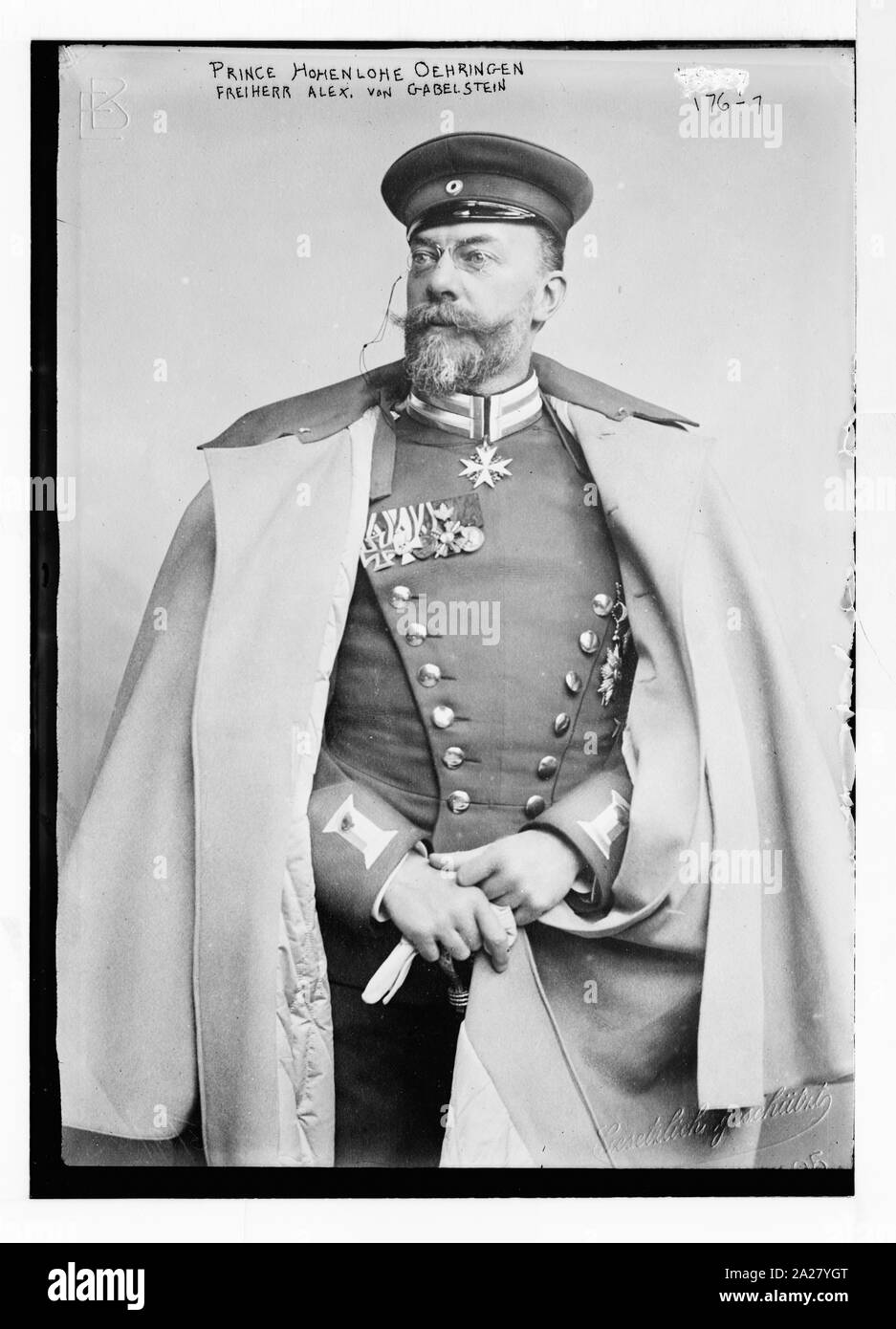 Prince Hohenlohe Oehringen, Freiherr Alex. Von Gabelstein, standing, in uniform, Gestulich geschurt. / Gesetulich Stock Photo
