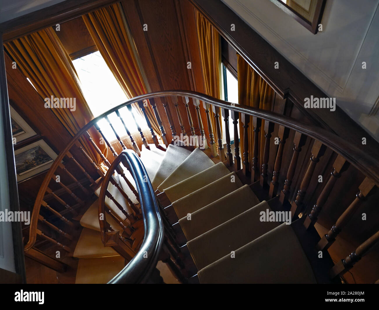 Lake Como, Lombardy, Italy. Back staircase to the upper museum rooms at the Villa del Balbianello, near Lenno, LAKE COMO Stock Photo
