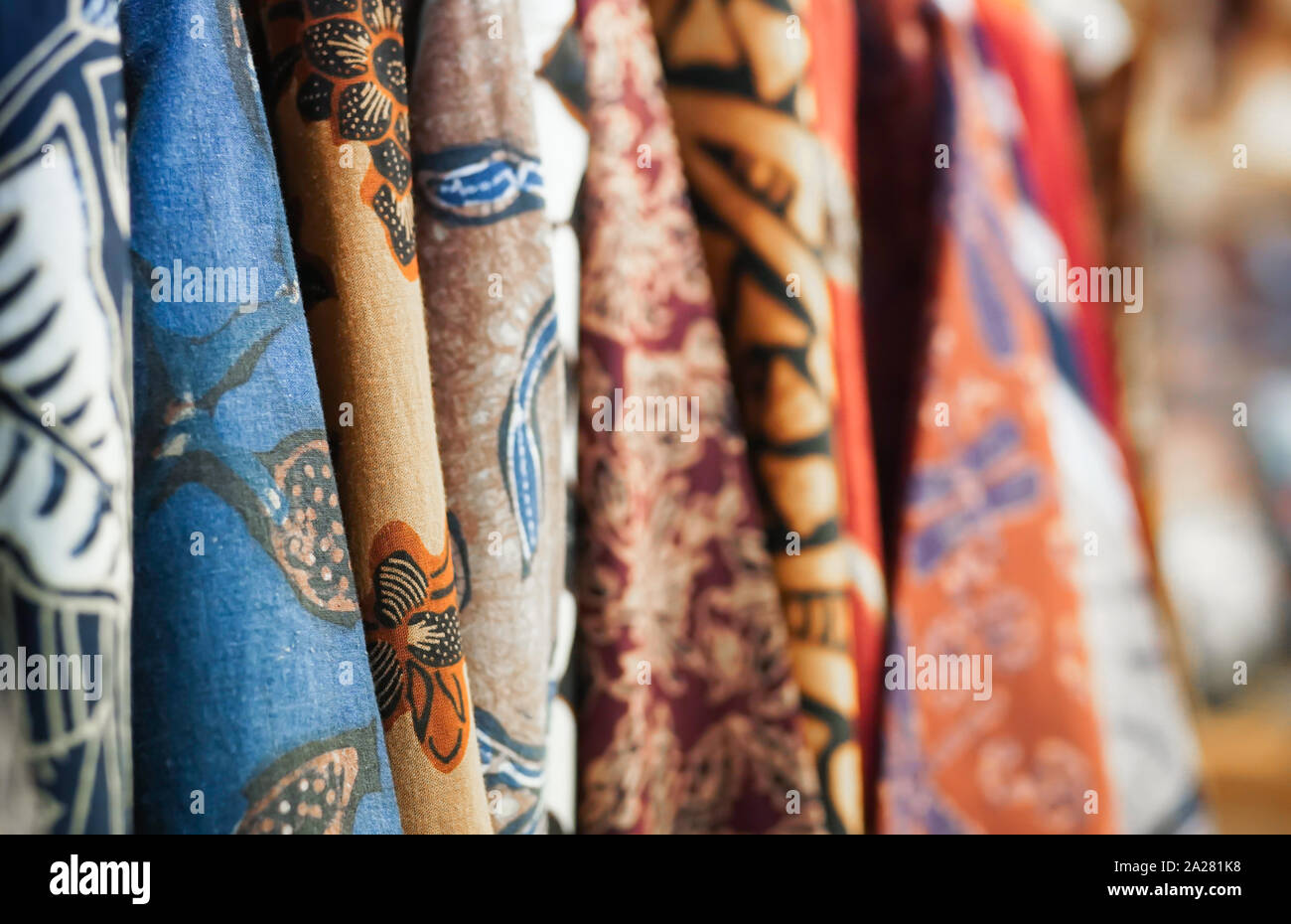 Javanese batik clothing at a store. Stock Photo