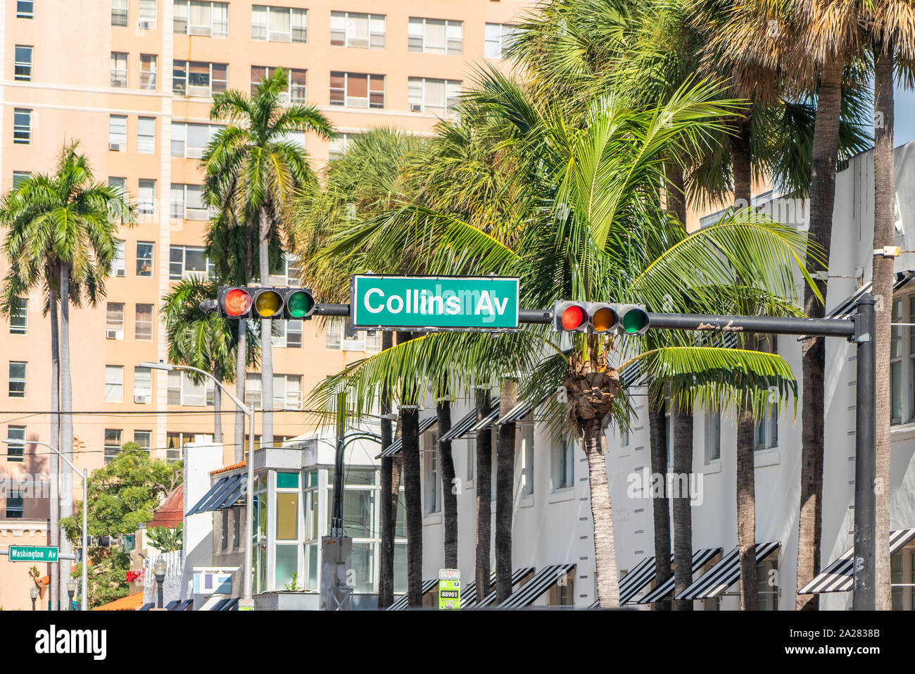 street sign of famous Collins Avenue in Miami, Florida, USA Stock Photo