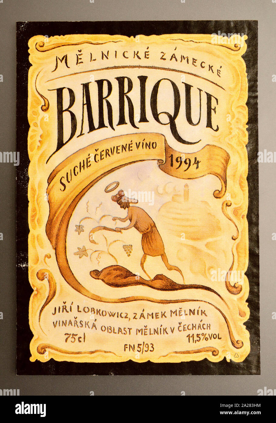 Czech wine label: Barrique (Melnik) 1994 Stock Photo
