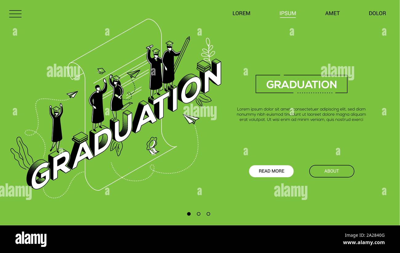 Graduation - line design style isometric web banner Stock Vector