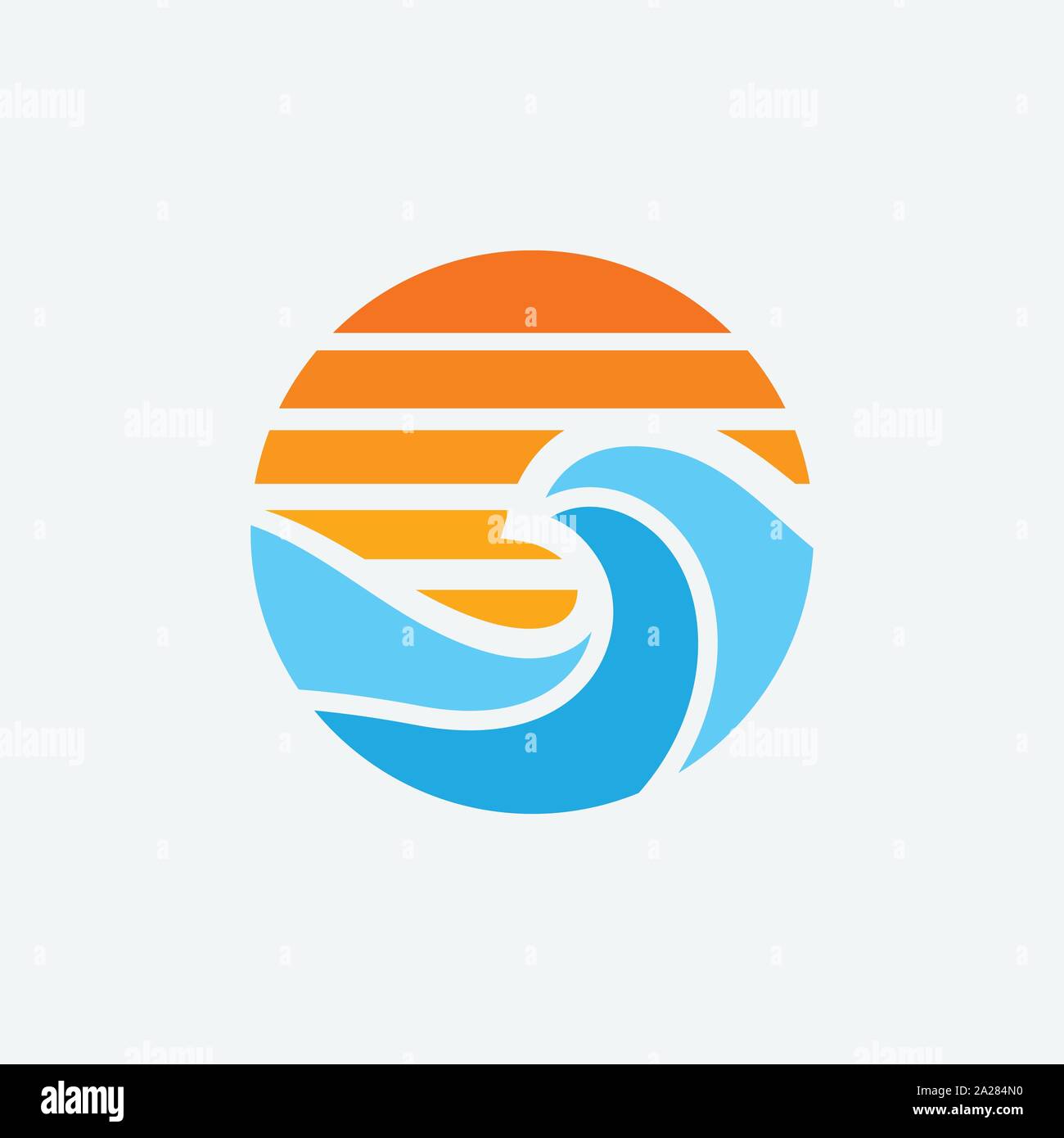 sea logo design template, sea and wafe circular logo icon illustration, sunset logo, beach icon symbol Stock Vector