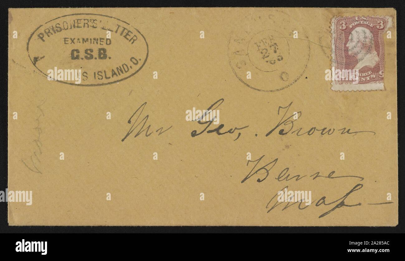 Prisoner's letter envelope addressed to Dr. Geo. Brown, Barre, Mass. Stock Photo