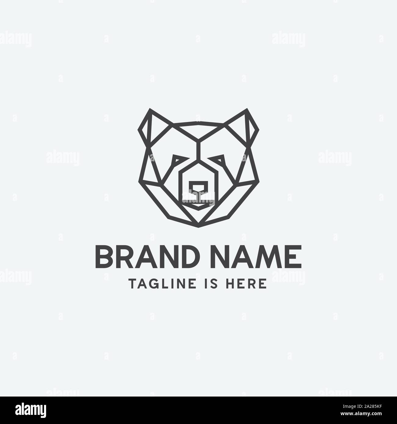 geometric bear head logo design, bear linear icon design illustrtion, bear logo design Stock