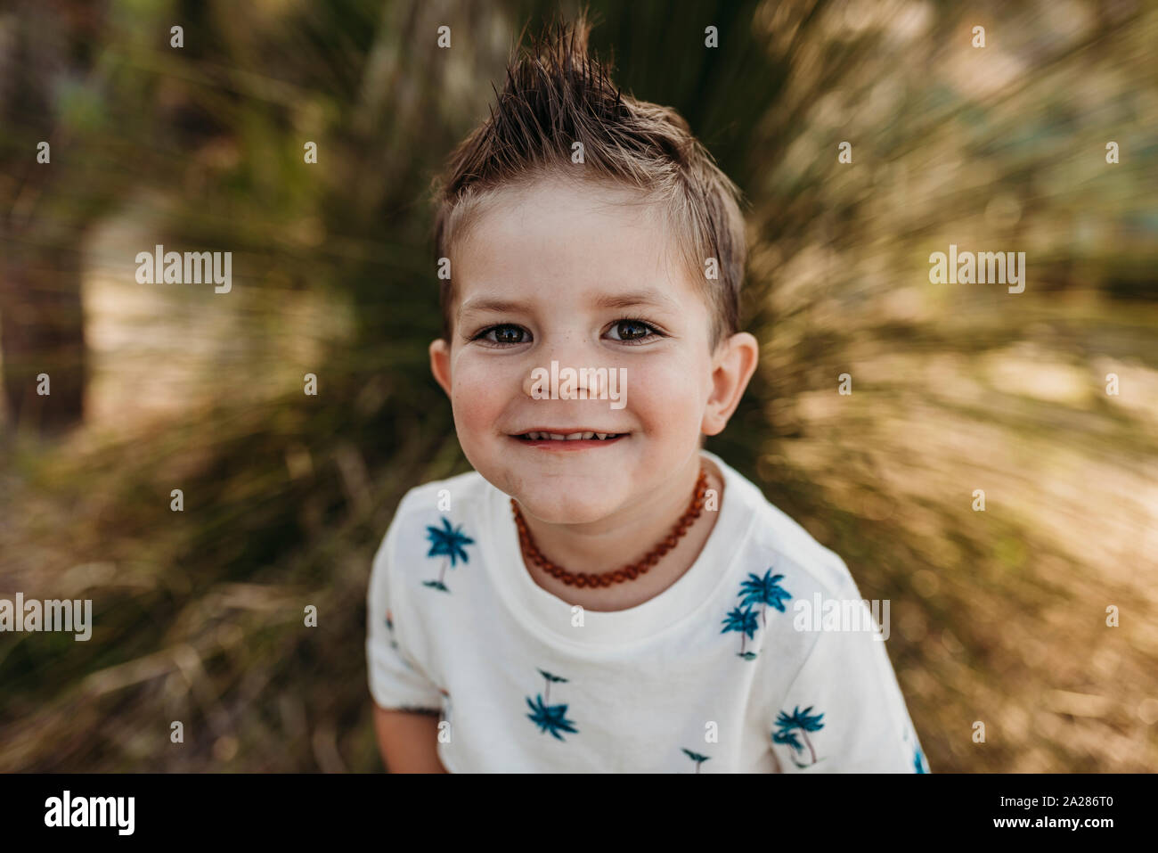 Close up portrait of cute young toddler boy smiling Stock Photo