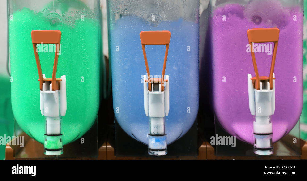 dispenser of Shave ice with colored syrup called Grattachecca in