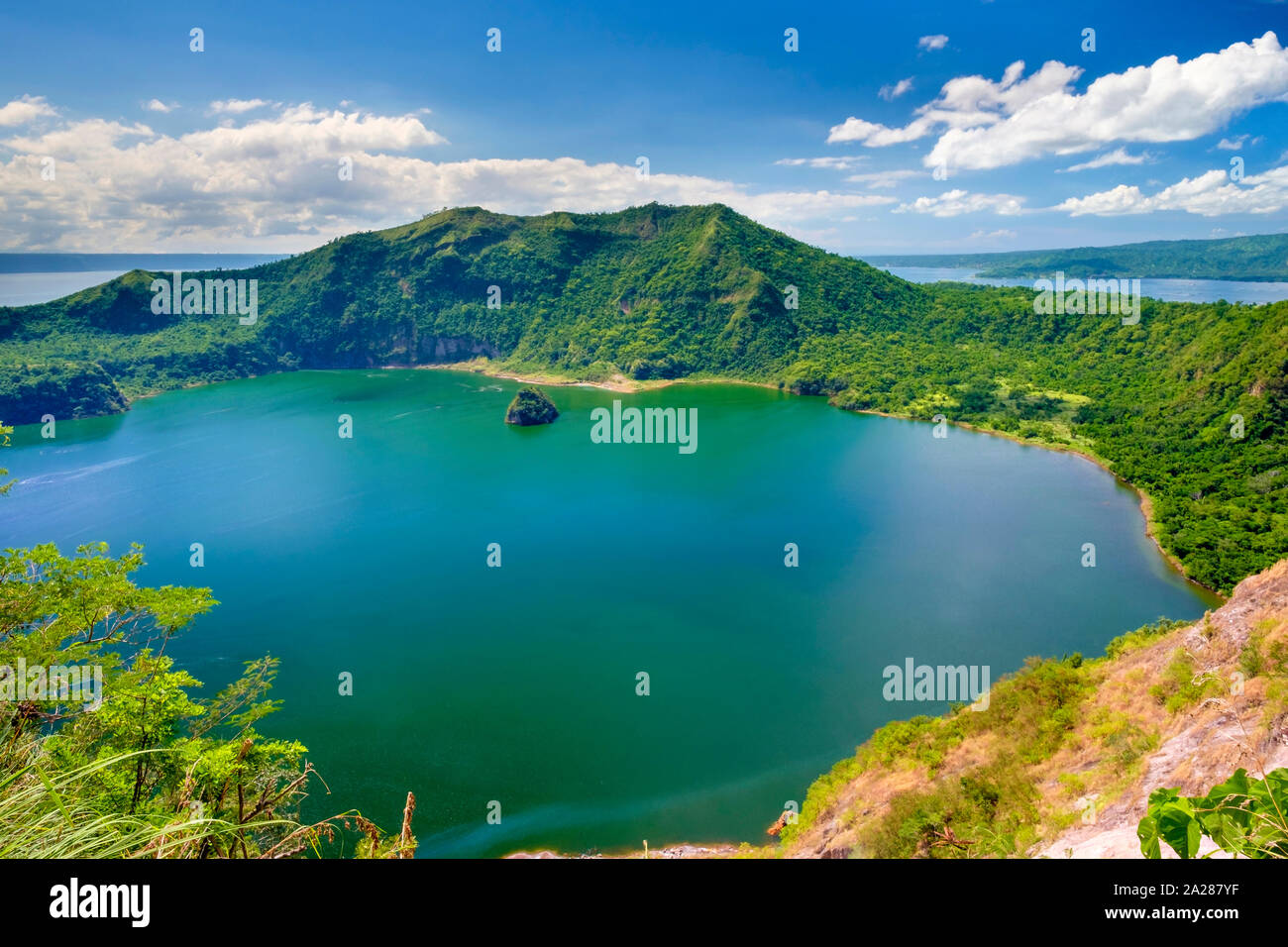 Crater lake of Taal Volcano on Taal Volcano Island, Talisay, Batangas Province, Philippines Stock Photo